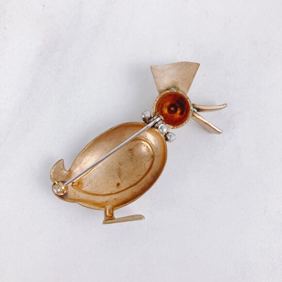 VTG Gold Tone Duck Brooch with Rhinestone Collar Whimsy 50s Figural Pin Quirky - Picture 6 of 7